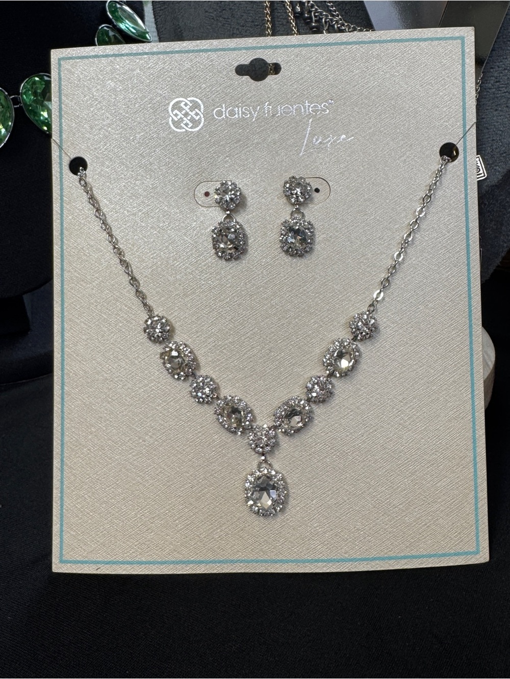 Daisy Fuentes Silver Clear Crystal Necklace and Drop Earrings Set